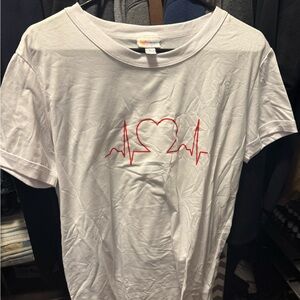 LuLaRoe White T-Shirt with Red Heartbeat Design